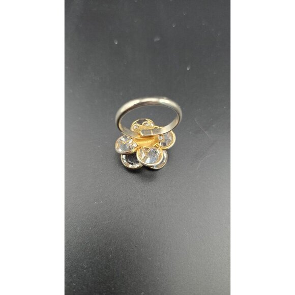 Gold-Tone Adjustable Flower Ring With Crystal Petals & Centerpiece - Picture 7 of 8